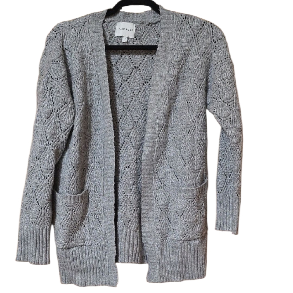 Pink Rose Light Gray Knit Cardigan